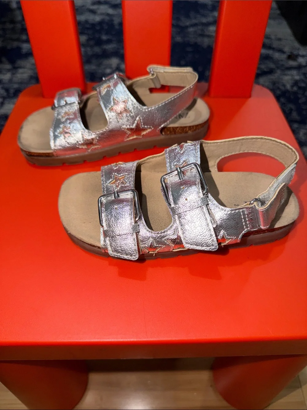 Zara Metallic Silver Kids Star Buckle Sandals